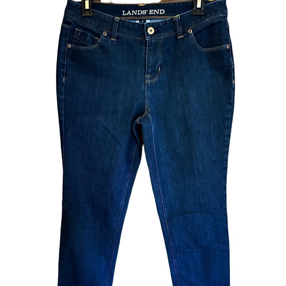 Land’s End dark‎ wash midrise straight leg jeans women’s size 6
